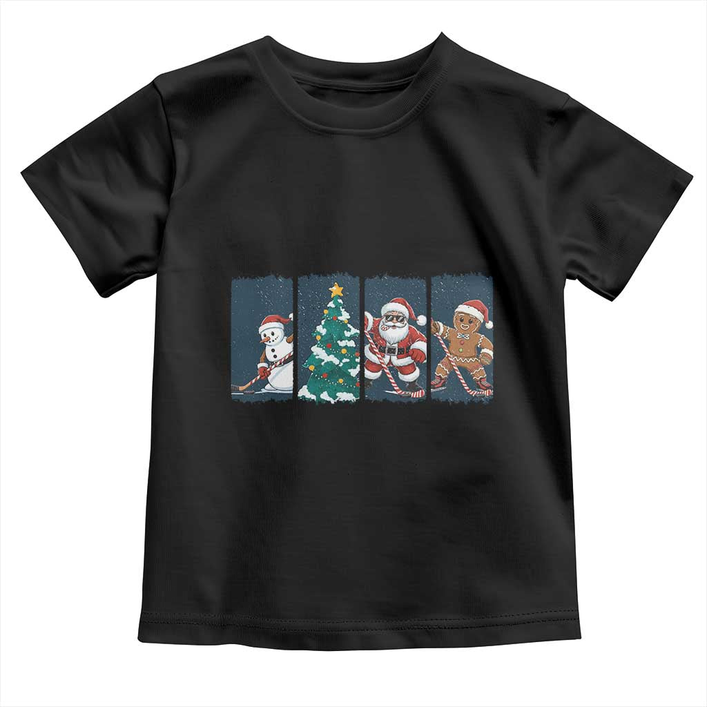 Funny Ice Hockey Christmas Gift Toddler T Shirt Santa Snowman And Gingerbread Playing Together - Wonder Print Shop
