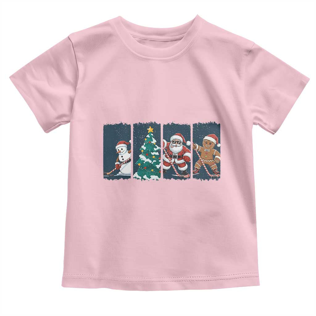 Funny Ice Hockey Christmas Gift Toddler T Shirt Santa Snowman And Gingerbread Playing Together - Wonder Print Shop