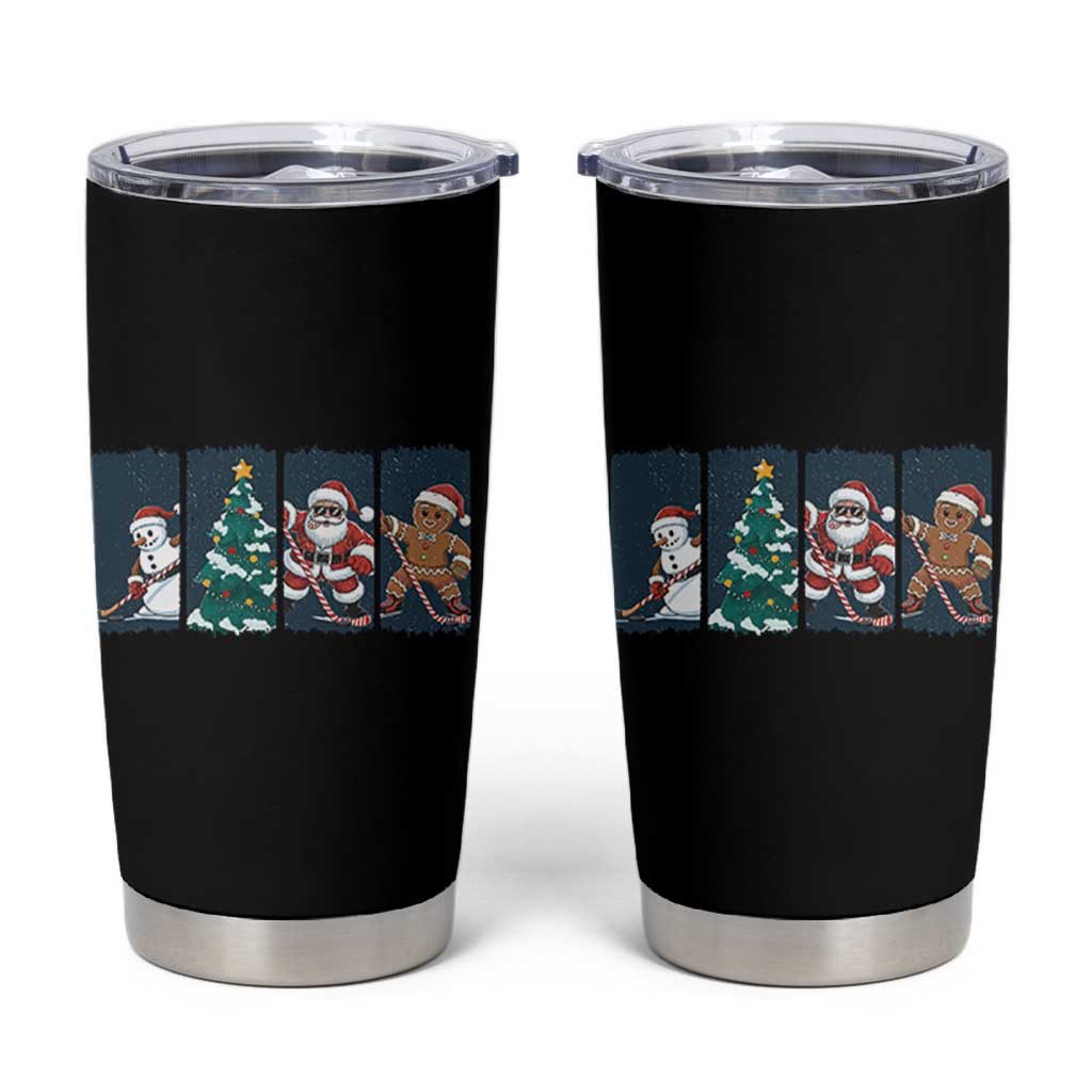 Funny Ice Hockey Christmas Gift Tumbler Cup Santa Snowman And Gingerbread Playing Together - Wonder Print Shop
