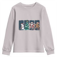 Funny Ice Hockey Christmas Gift Youth Sweatshirt Santa Snowman And Gingerbread Playing Together - Wonder Print Shop