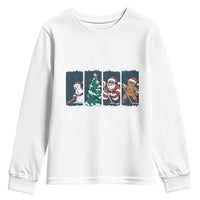Funny Ice Hockey Christmas Gift Youth Sweatshirt Santa Snowman And Gingerbread Playing Together - Wonder Print Shop