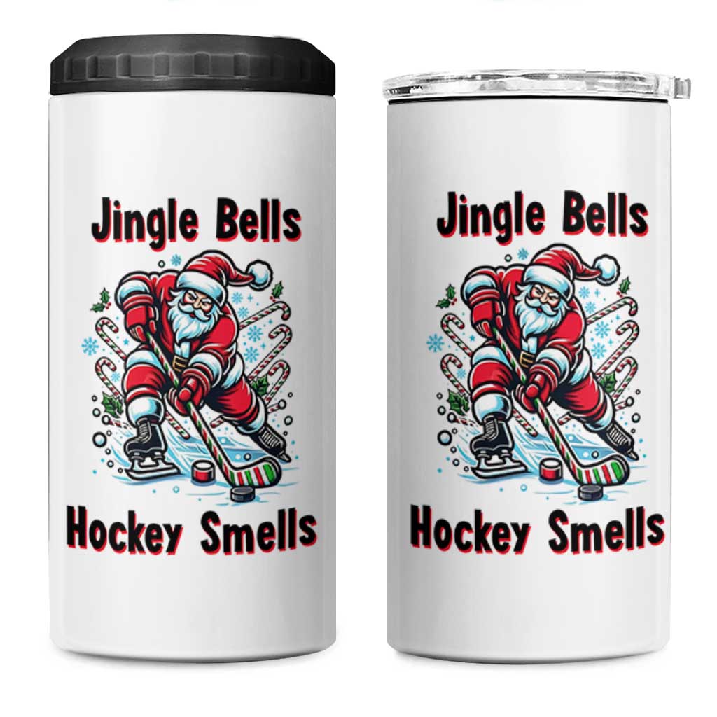 Jingle Bells Hockey Smells 4 in 1 Can Cooler Tumbler Funny Santa Ice Hockey Christmas Gift - Wonder Print Shop