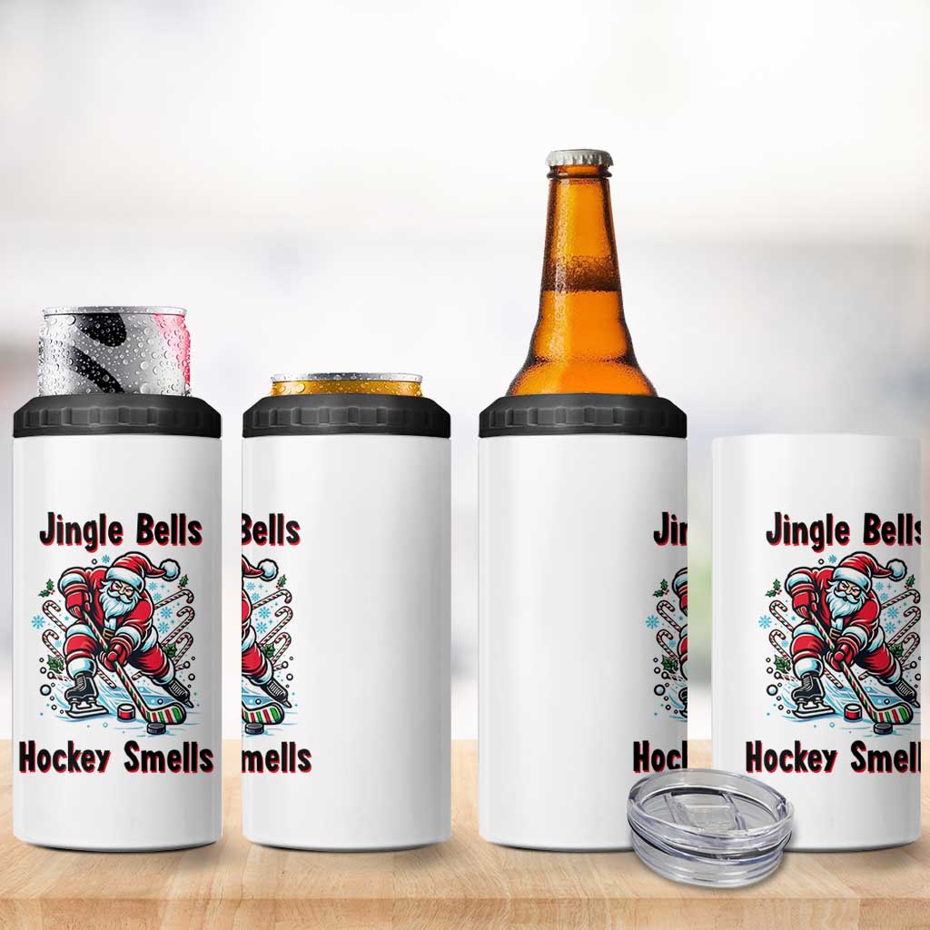 Jingle Bells Hockey Smells 4 in 1 Can Cooler Tumbler Funny Santa Ice Hockey Christmas Gift - Wonder Print Shop