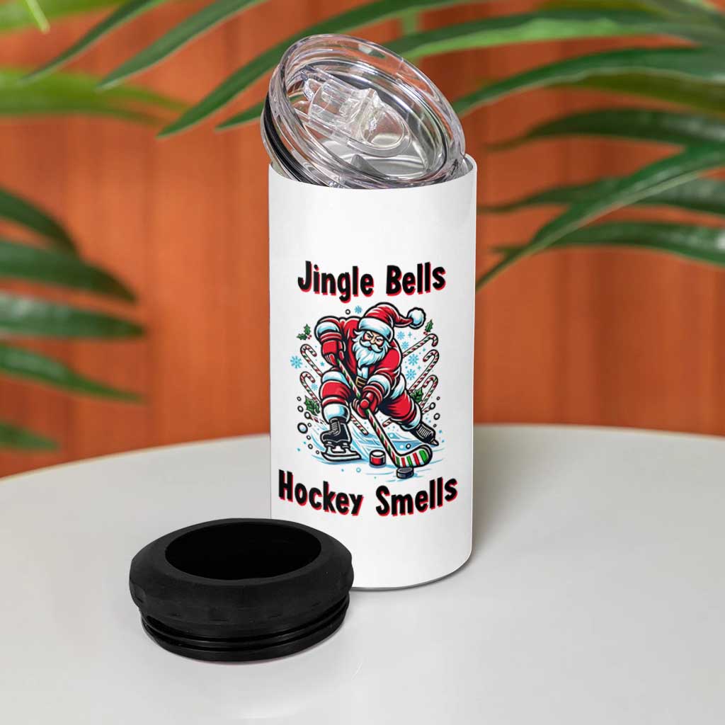 Jingle Bells Hockey Smells 4 in 1 Can Cooler Tumbler Funny Santa Ice Hockey Christmas Gift - Wonder Print Shop