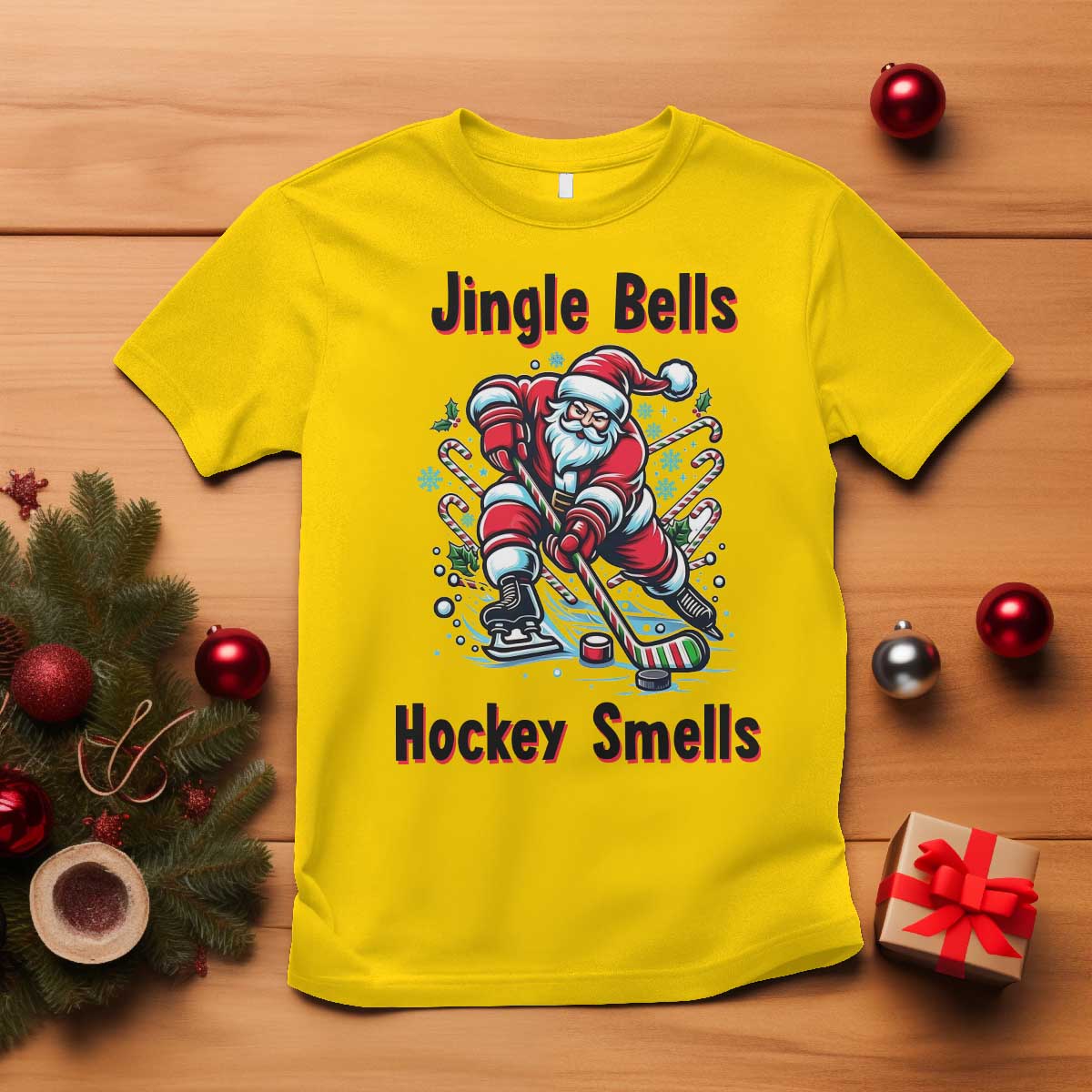Jingle Bells Hockey Smells T Shirt Funny Santa Ice Hockey Christmas Gift - Wonder Print Shop