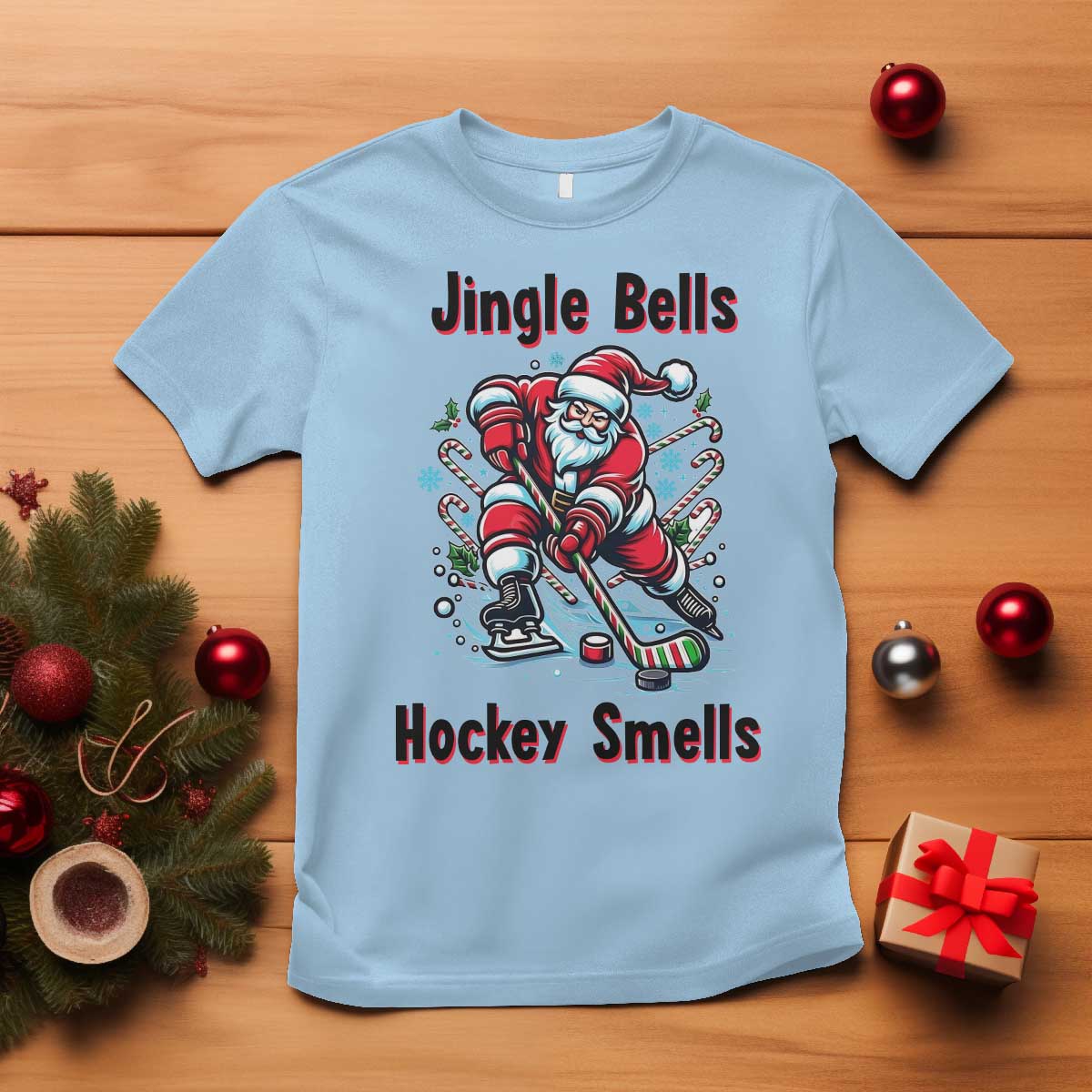 Jingle Bells Hockey Smells T Shirt Funny Santa Ice Hockey Christmas Gift - Wonder Print Shop