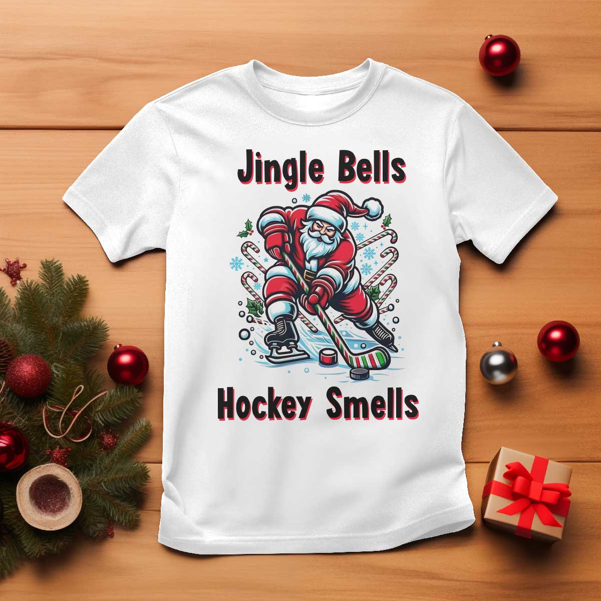 Jingle Bells Hockey Smells T Shirt Funny Santa Ice Hockey Christmas Gift - Wonder Print Shop