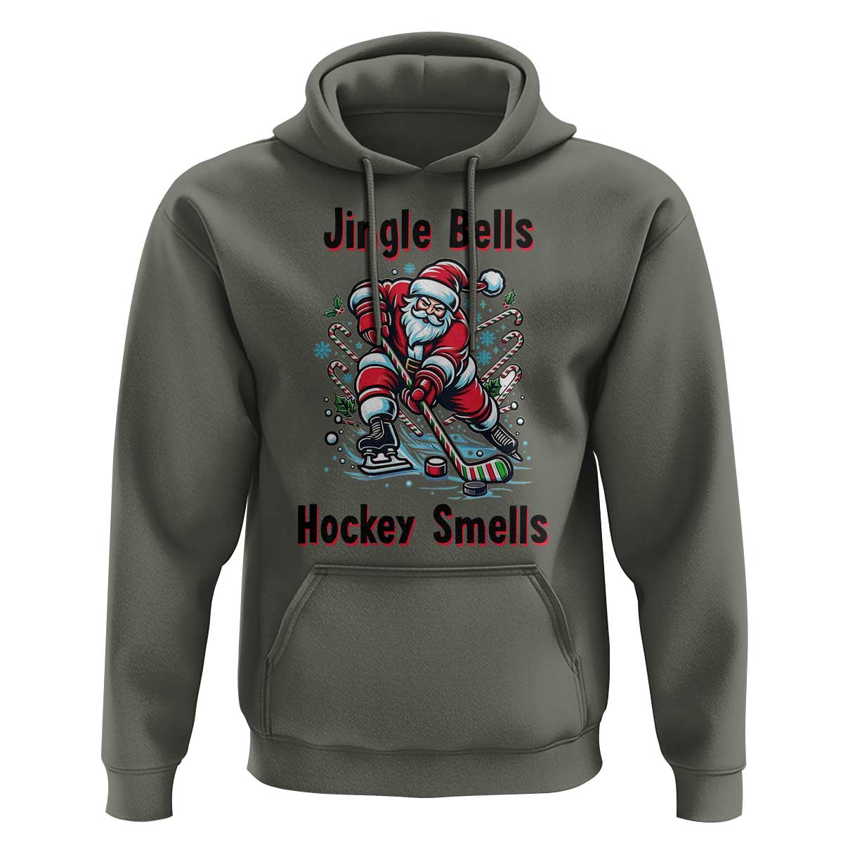 Jingle Bells Hockey Smells Hoodie Funny Santa Ice Hockey Christmas Gift - Wonder Print Shop