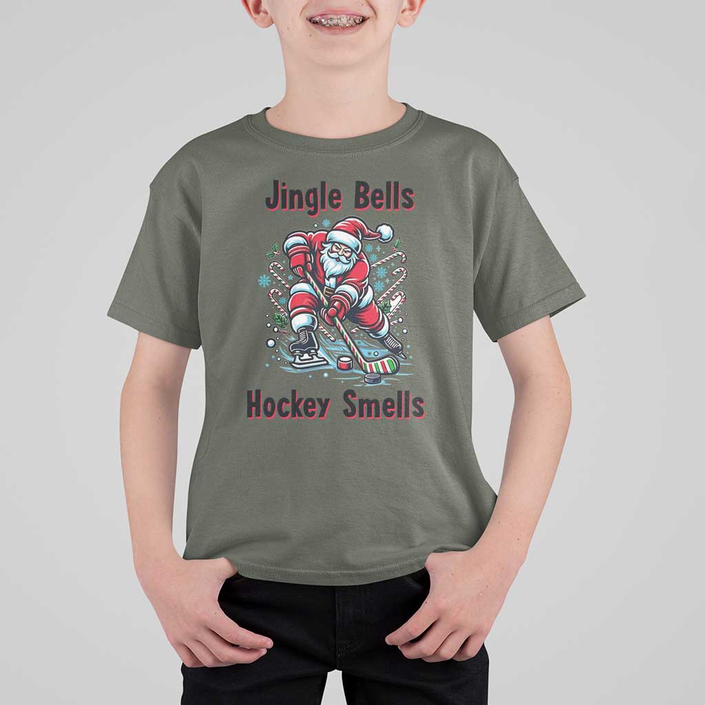 Jingle Bells Hockey Smells T Shirt For Kid Funny Santa Ice Hockey Christmas Gift - Wonder Print Shop