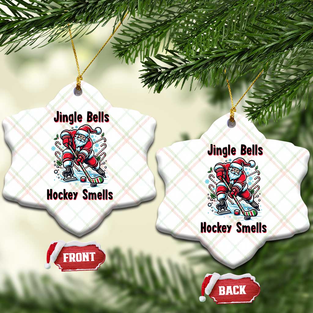 Jingle Bells Hockey Smells Ceramic Ornament Funny Santa Ice Hockey Christmas Gift - Wonder Print Shop