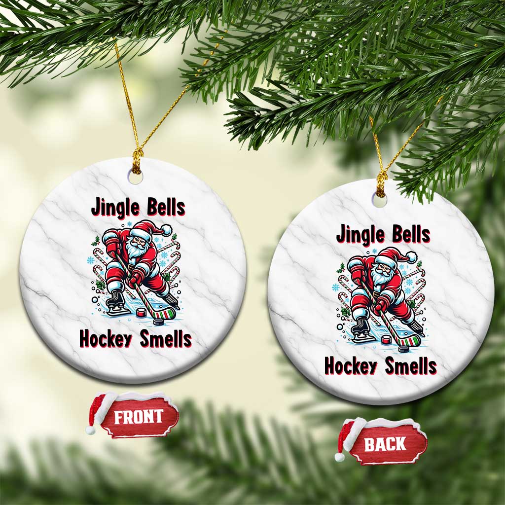 Jingle Bells Hockey Smells Ceramic Ornament Funny Santa Ice Hockey Christmas Gift - Wonder Print Shop