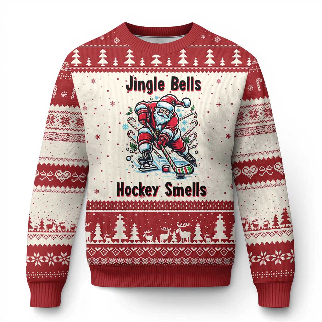 Jingle Bells Hockey Smells Ugly Christmas Sweater Funny Santa Ice Hockey Xmas Gift - Wonder Print Shop