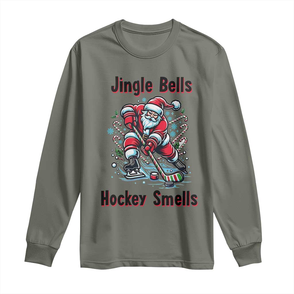 Jingle Bells Hockey Smells Long Sleeve Shirt Funny Santa Ice Hockey Christmas Gift - Wonder Print Shop