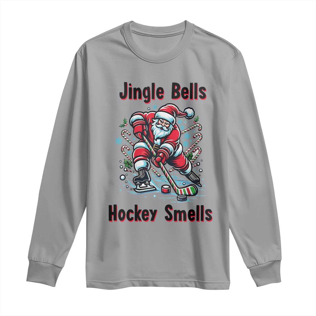 Jingle Bells Hockey Smells Long Sleeve Shirt Funny Santa Ice Hockey Christmas Gift - Wonder Print Shop