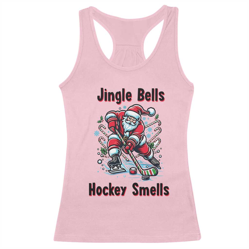 Jingle Bells Hockey Smells Racerback Tank Top Funny Santa Ice Hockey Christmas Gift - Wonder Print Shop
