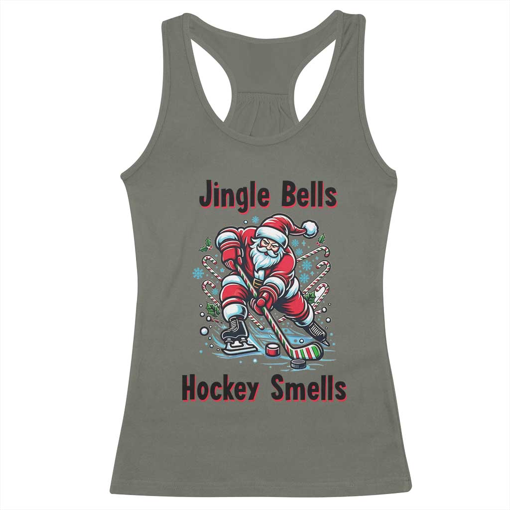 Jingle Bells Hockey Smells Racerback Tank Top Funny Santa Ice Hockey Christmas Gift - Wonder Print Shop