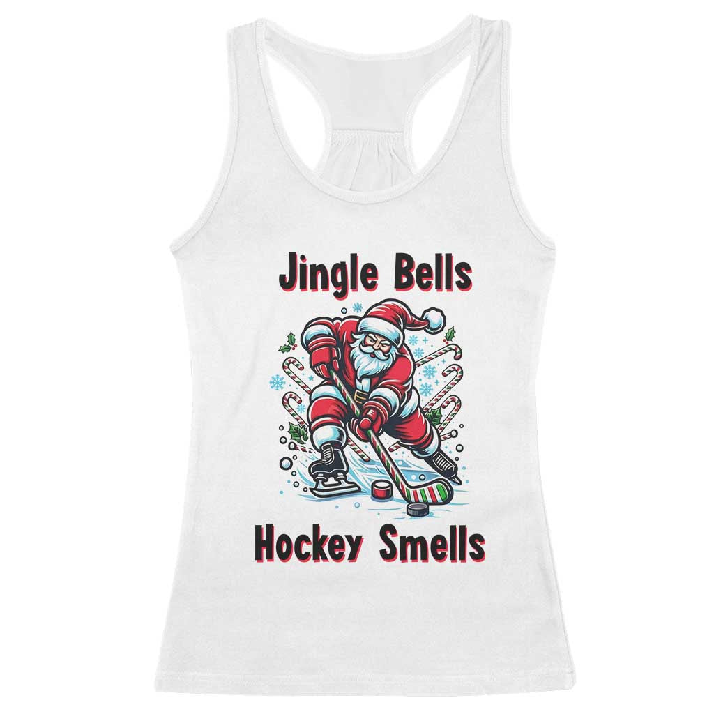 Jingle Bells Hockey Smells Racerback Tank Top Funny Santa Ice Hockey Christmas Gift - Wonder Print Shop