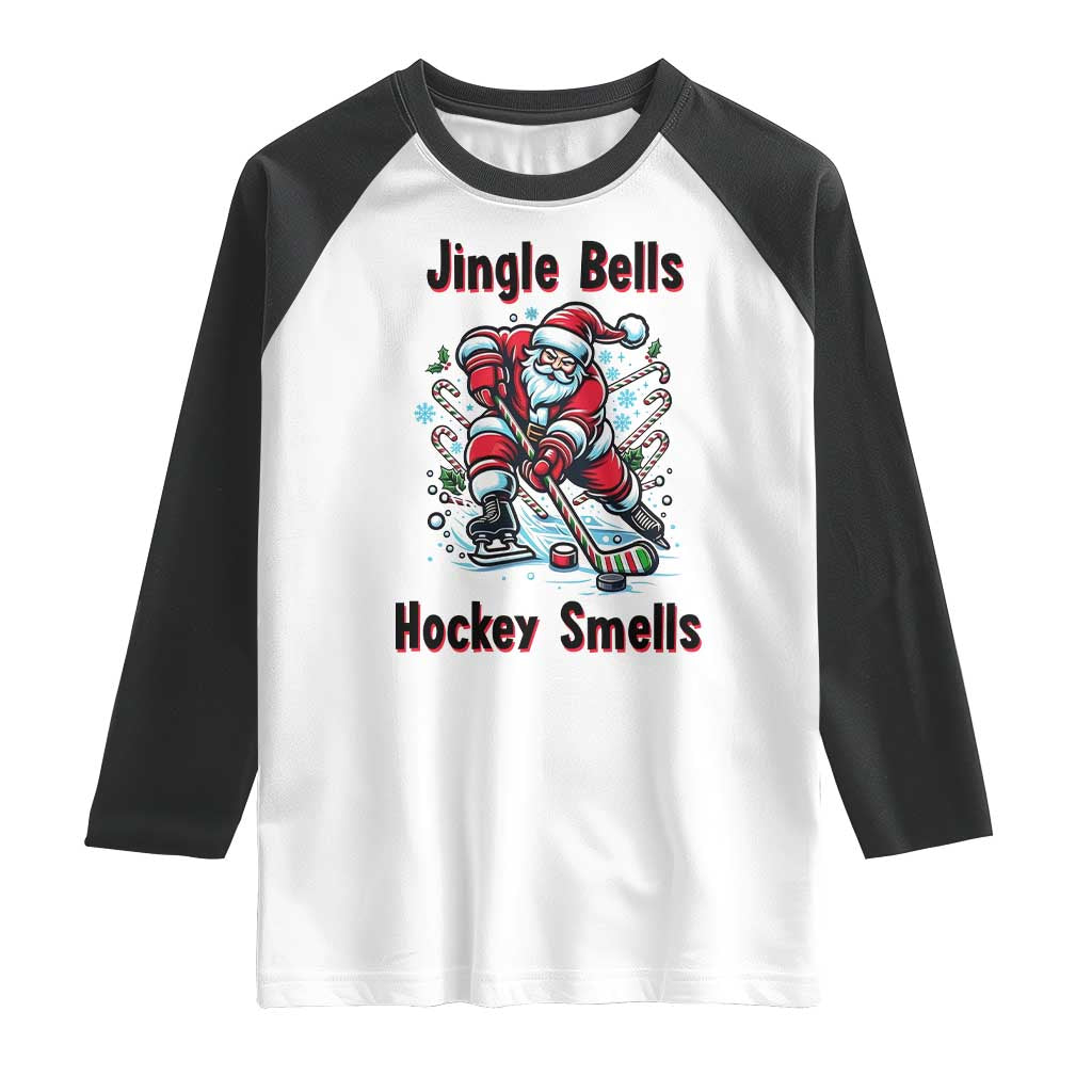 Jingle Bells Hockey Smells Raglan Shirt Funny Santa Ice Hockey Christmas Gift - Wonder Print Shop