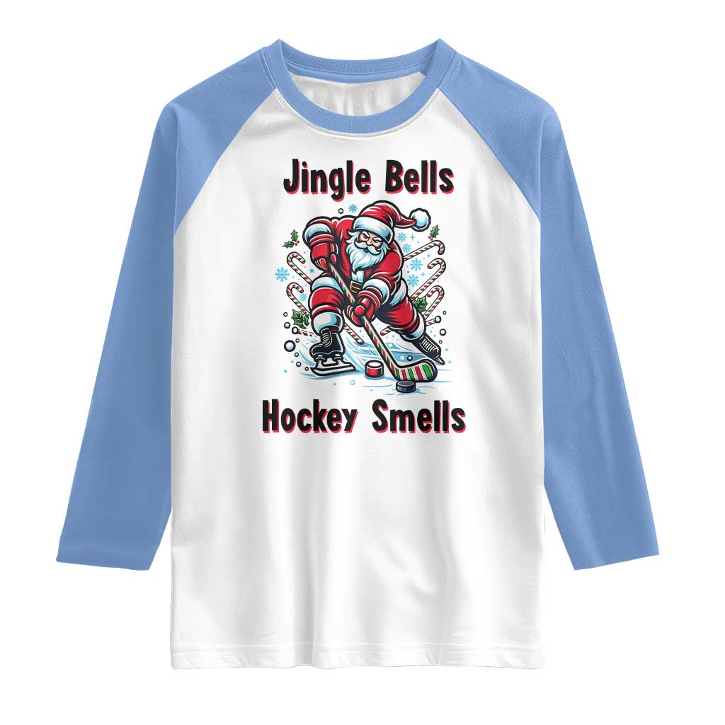 Jingle Bells Hockey Smells Raglan Shirt Funny Santa Ice Hockey Christmas Gift - Wonder Print Shop