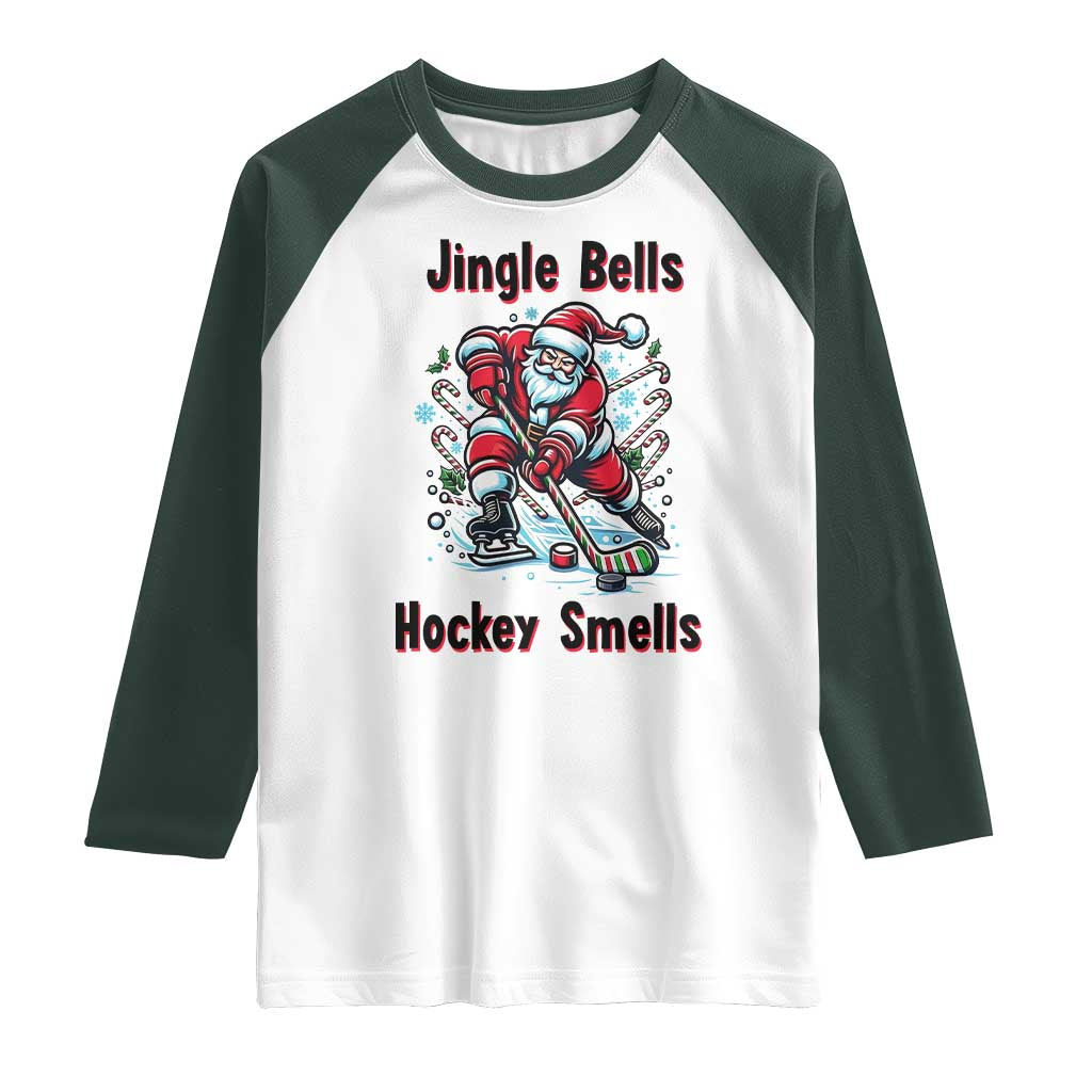 Jingle Bells Hockey Smells Raglan Shirt Funny Santa Ice Hockey Christmas Gift - Wonder Print Shop