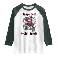 Jingle Bells Hockey Smells Raglan Shirt Funny Santa Ice Hockey Christmas Gift - Wonder Print Shop