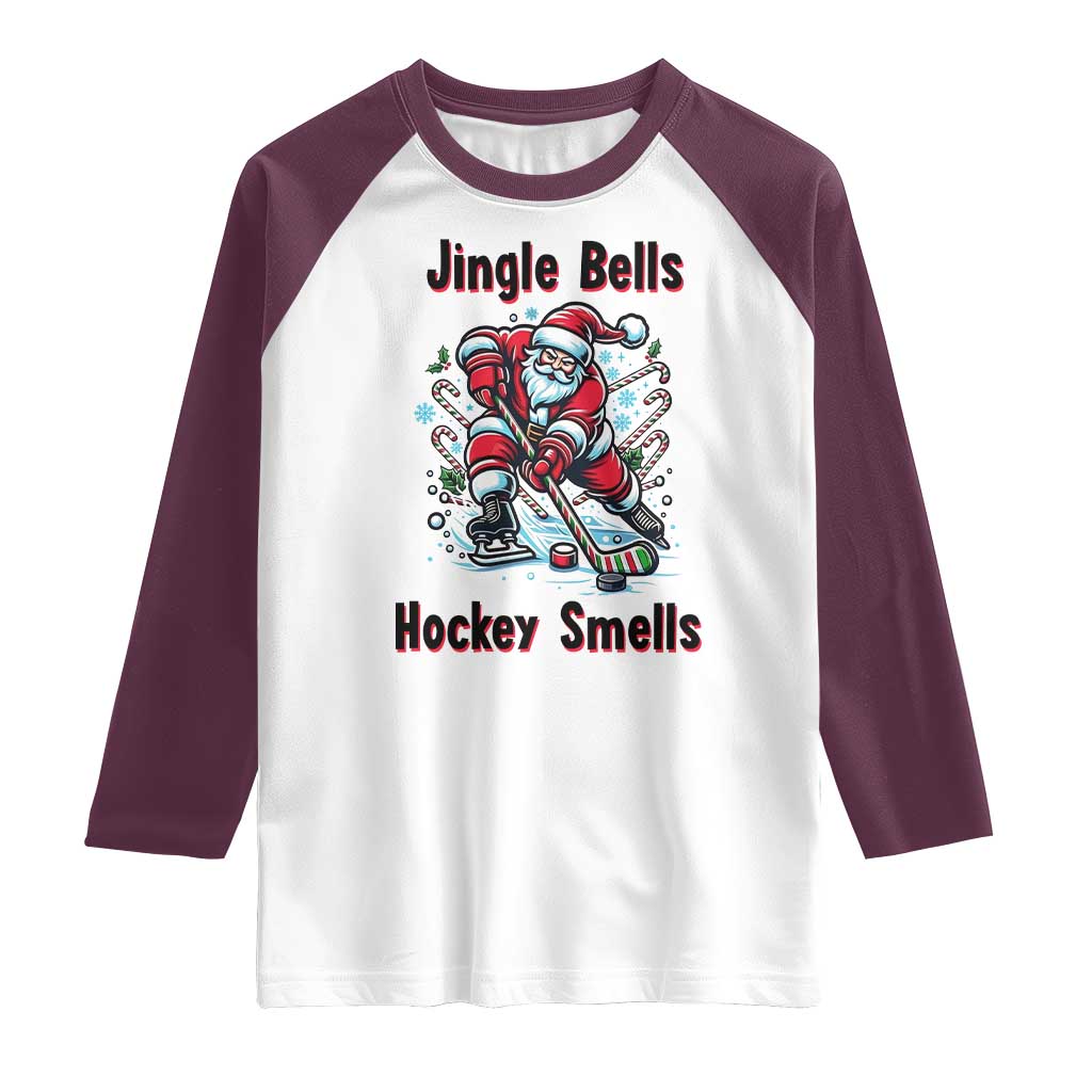 Jingle Bells Hockey Smells Raglan Shirt Funny Santa Ice Hockey Christmas Gift - Wonder Print Shop