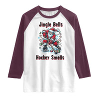 Jingle Bells Hockey Smells Raglan Shirt Funny Santa Ice Hockey Christmas Gift - Wonder Print Shop
