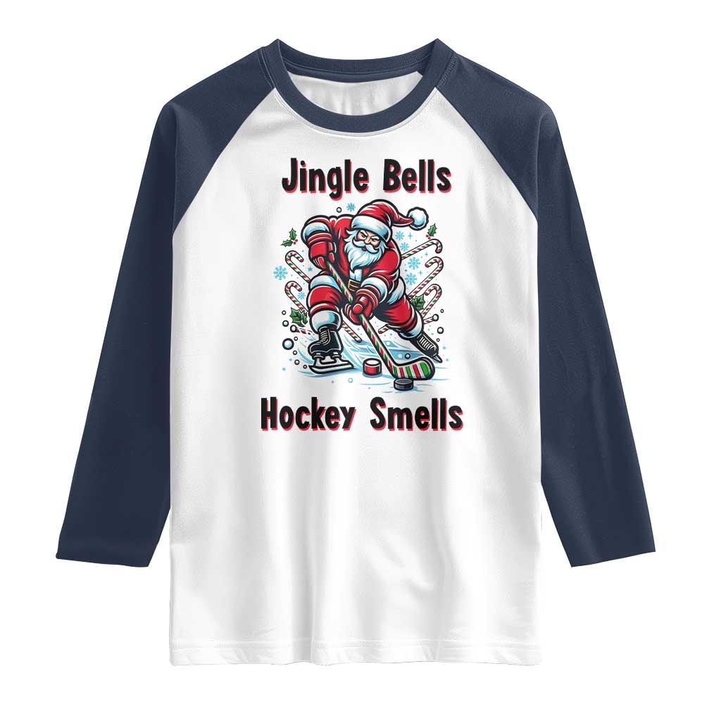 Jingle Bells Hockey Smells Raglan Shirt Funny Santa Ice Hockey Christmas Gift - Wonder Print Shop