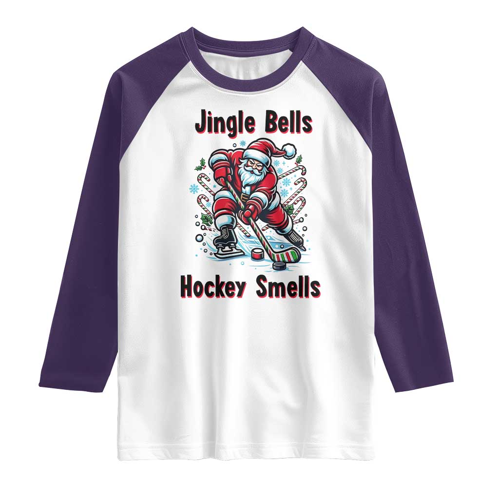 Jingle Bells Hockey Smells Raglan Shirt Funny Santa Ice Hockey Christmas Gift - Wonder Print Shop