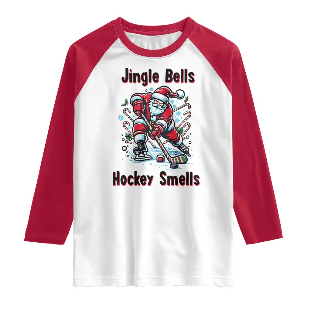 Jingle Bells Hockey Smells Raglan Shirt Funny Santa Ice Hockey Christmas Gift - Wonder Print Shop