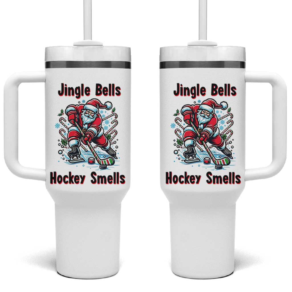 Jingle Bells Hockey Smells Tumbler With Handle Funny Santa Ice Hockey Christmas Gift - Wonder Print Shop
