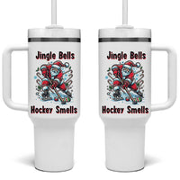 Jingle Bells Hockey Smells Tumbler With Handle Funny Santa Ice Hockey Christmas Gift - Wonder Print Shop