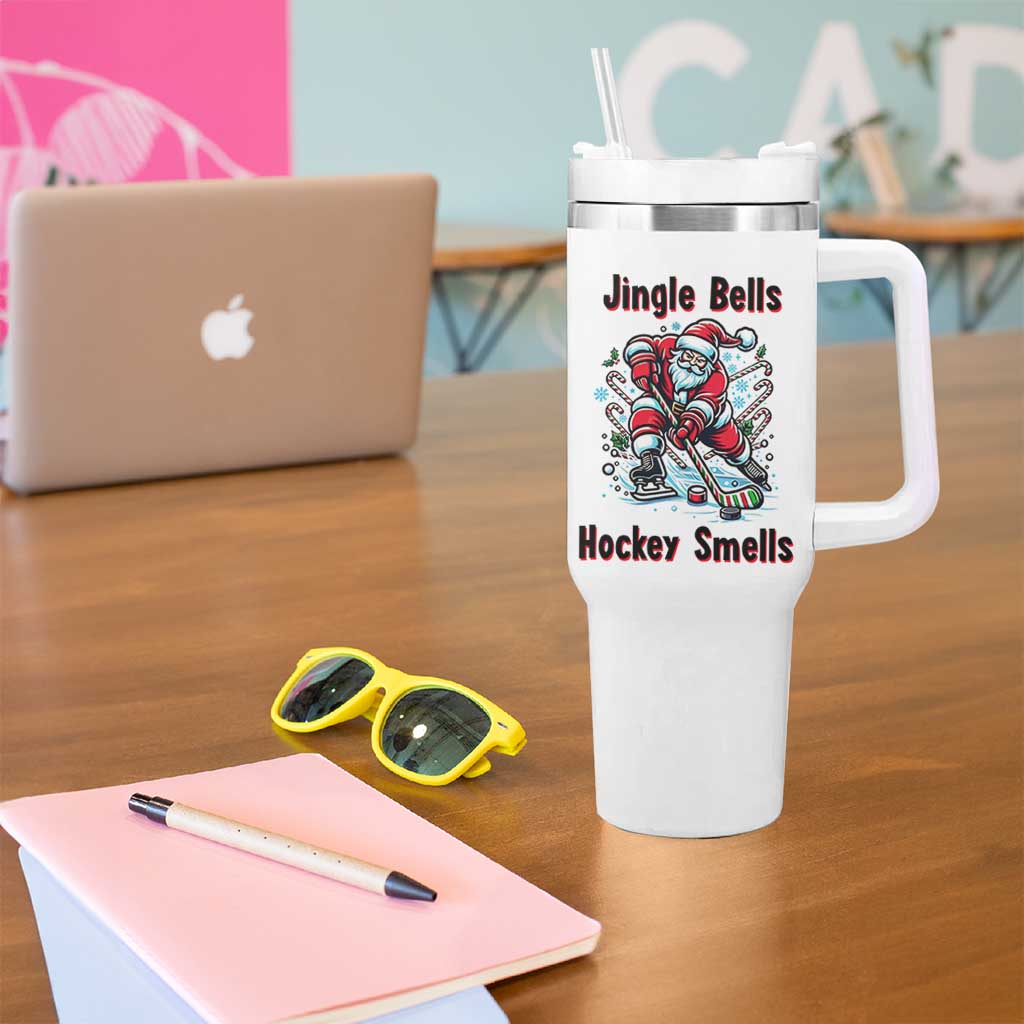 Jingle Bells Hockey Smells Tumbler With Handle Funny Santa Ice Hockey Christmas Gift - Wonder Print Shop