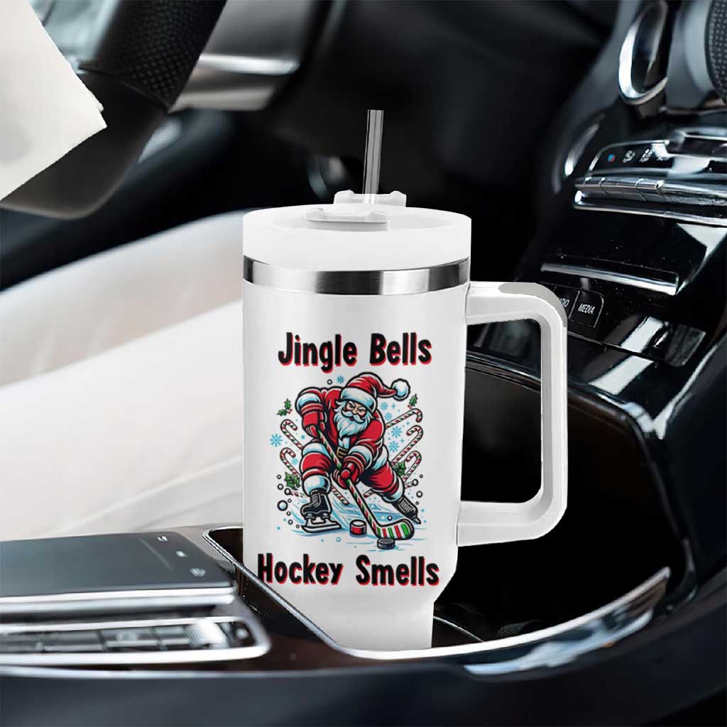 Jingle Bells Hockey Smells Tumbler With Handle Funny Santa Ice Hockey Christmas Gift - Wonder Print Shop
