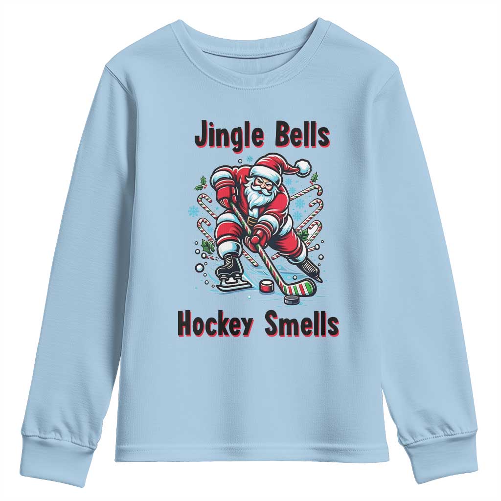 Jingle Bells Hockey Smells Youth Sweatshirt Funny Santa Ice Hockey Christmas Gift - Wonder Print Shop