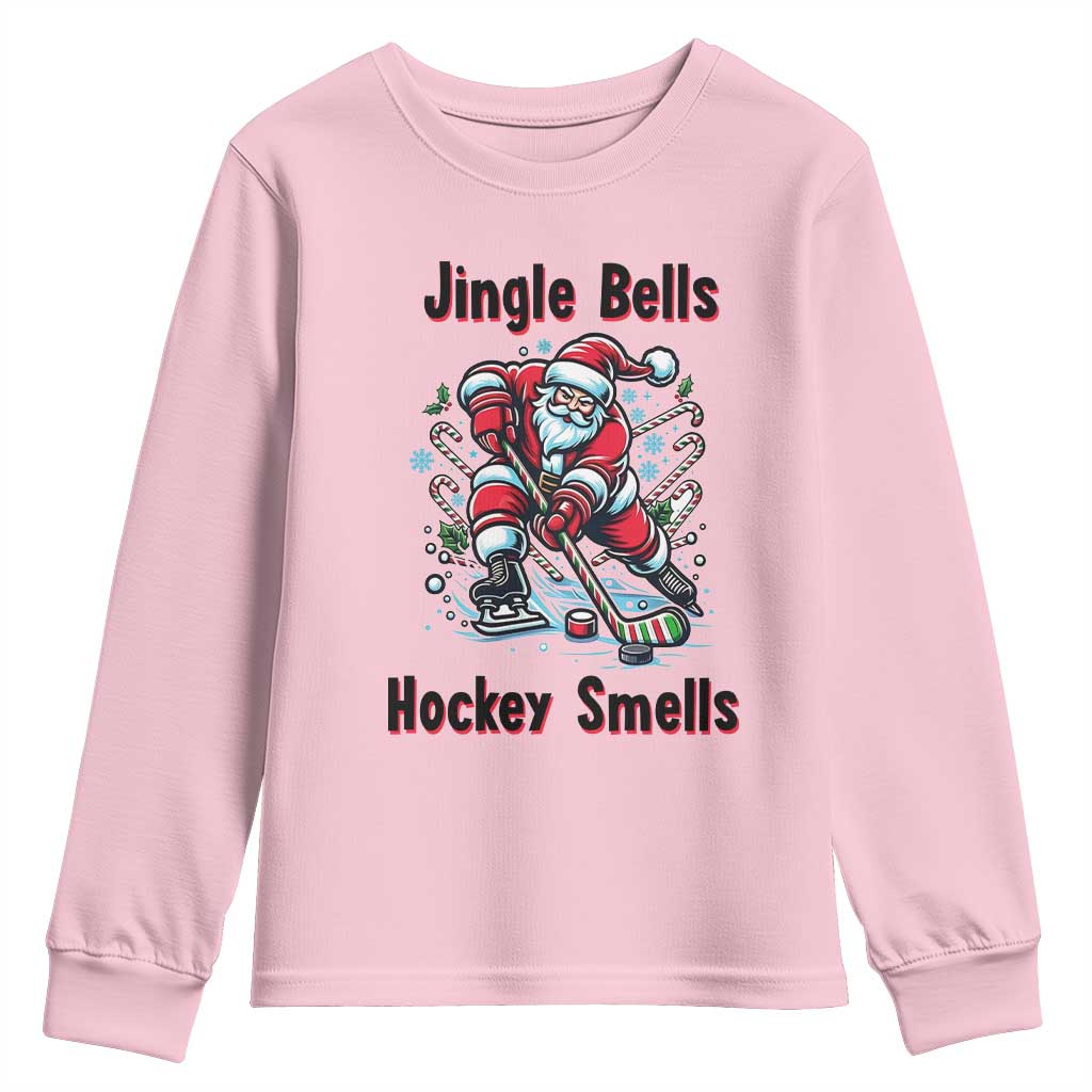 Jingle Bells Hockey Smells Youth Sweatshirt Funny Santa Ice Hockey Christmas Gift - Wonder Print Shop
