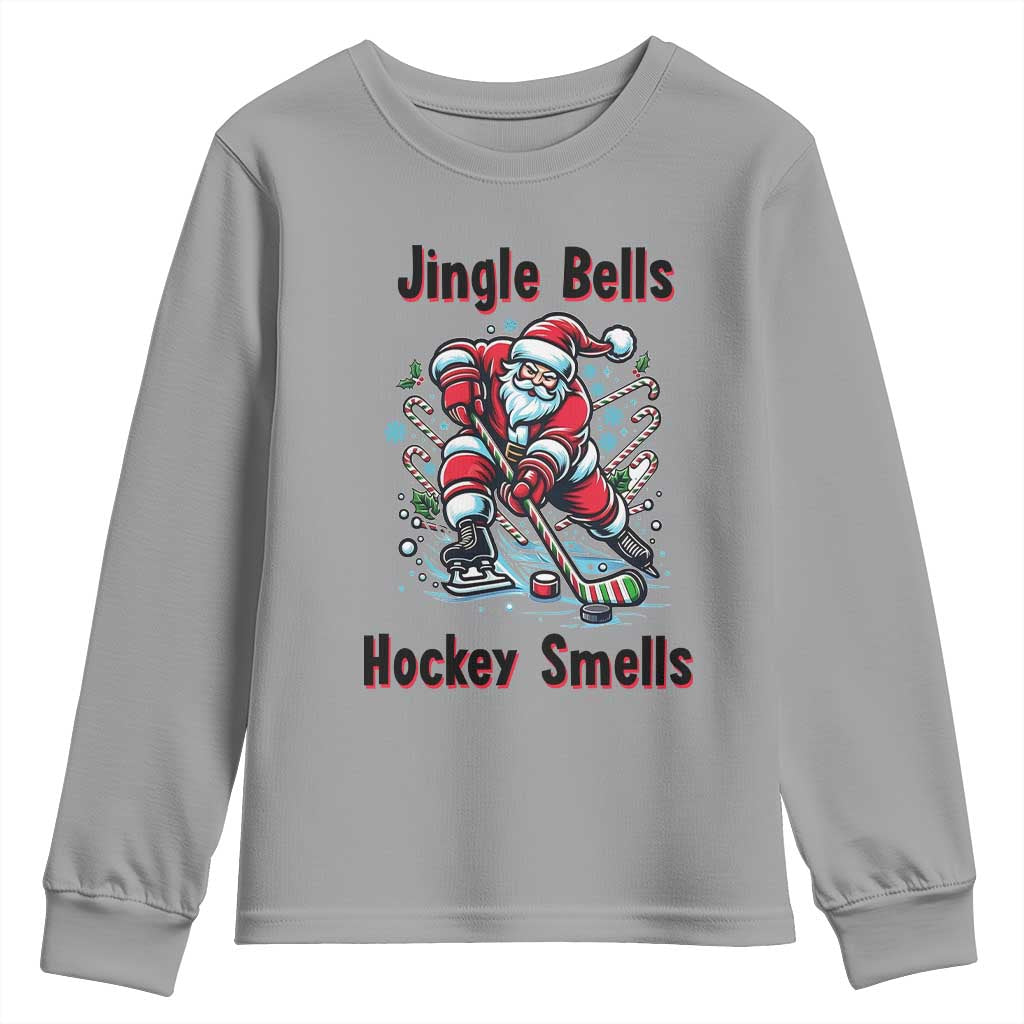 Jingle Bells Hockey Smells Youth Sweatshirt Funny Santa Ice Hockey Christmas Gift - Wonder Print Shop