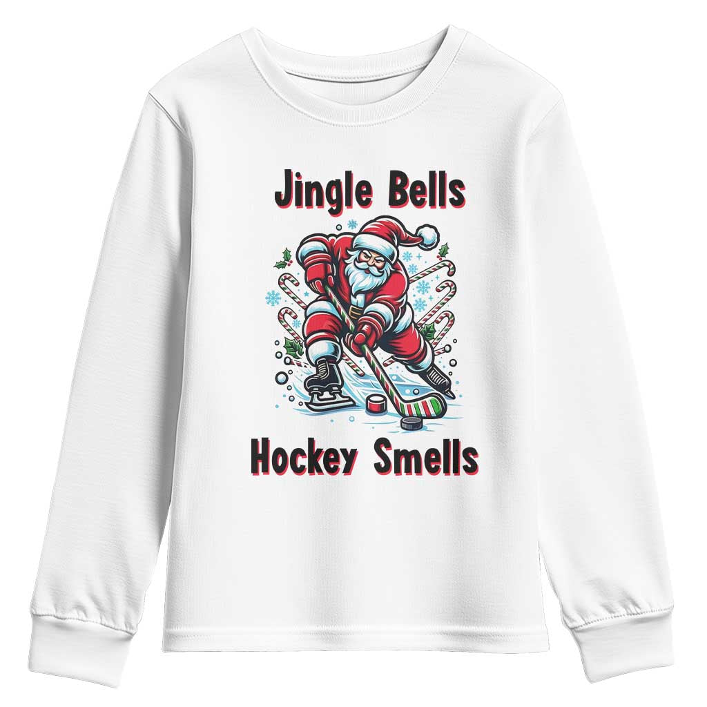 Jingle Bells Hockey Smells Youth Sweatshirt Funny Santa Ice Hockey Christmas Gift - Wonder Print Shop