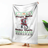 Ugly Christmas Sweater Santa Playing Hockey Throw Blanket Jingle Bells Hockey Smells - Wonder Print Shop