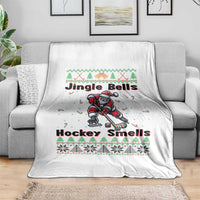 Ugly Christmas Sweater Santa Playing Hockey Throw Blanket Jingle Bells Hockey Smells - Wonder Print Shop