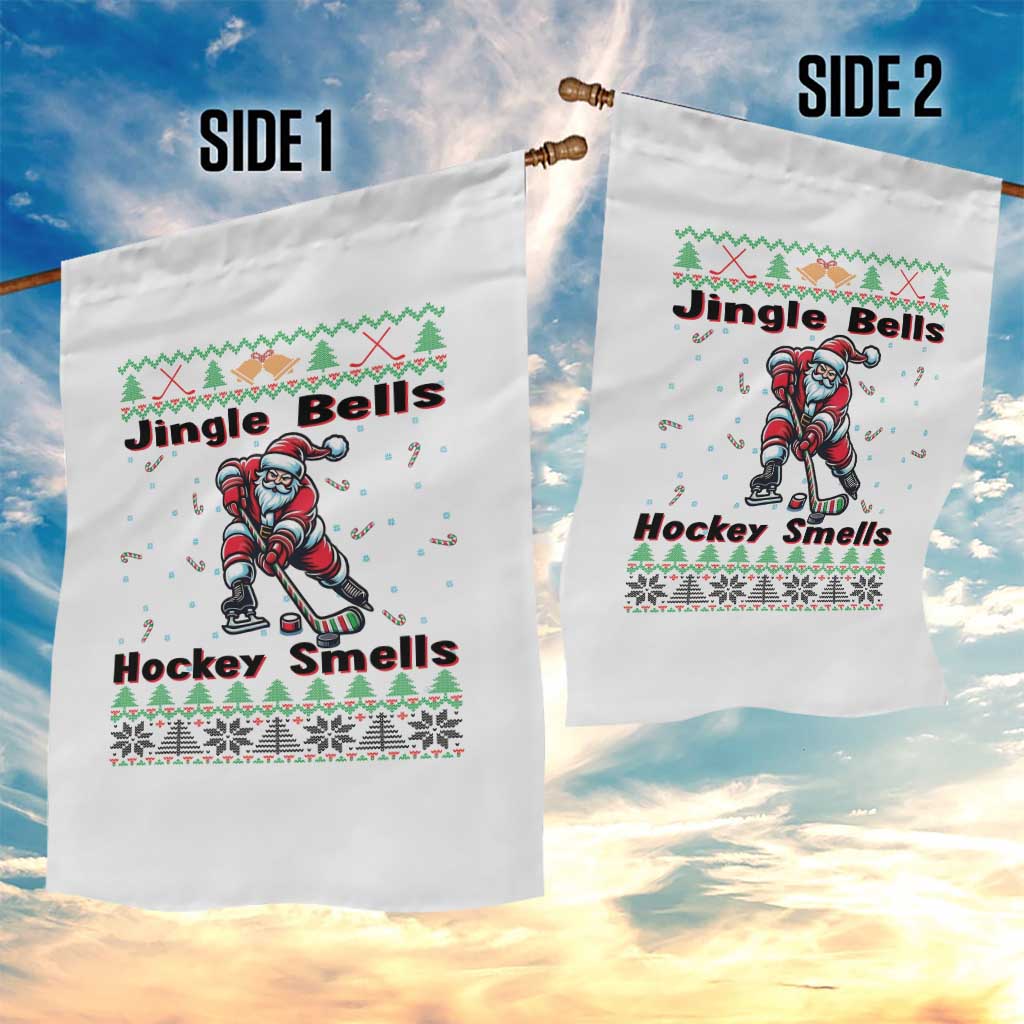 Ugly Christmas Sweater Santa Playing Hockey Garden Flag Jingle Bells Hockey Smells - Wonder Print Shop