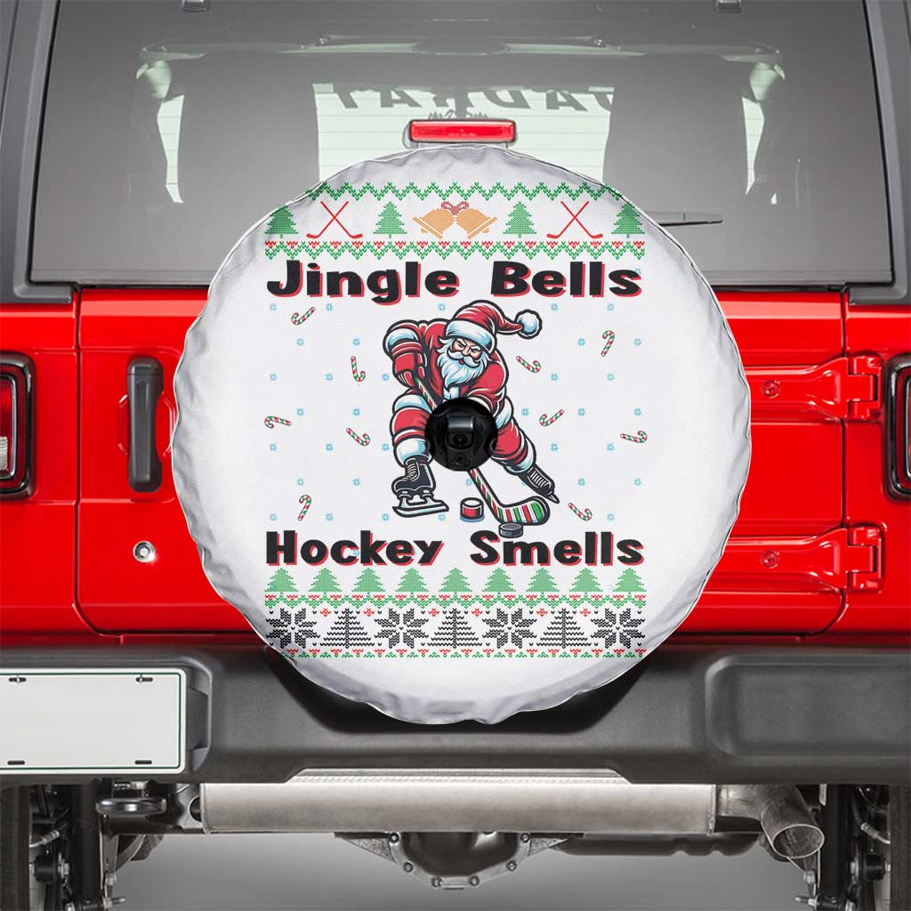 Ugly Christmas Sweater Santa Playing Hockey Spare Tire Cover Jingle Bells Hockey Smells - Wonder Print Shop