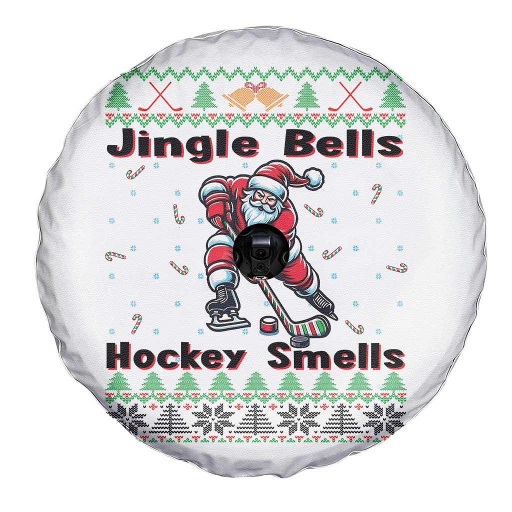 Ugly Christmas Sweater Santa Playing Hockey Spare Tire Cover Jingle Bells Hockey Smells - Wonder Print Shop