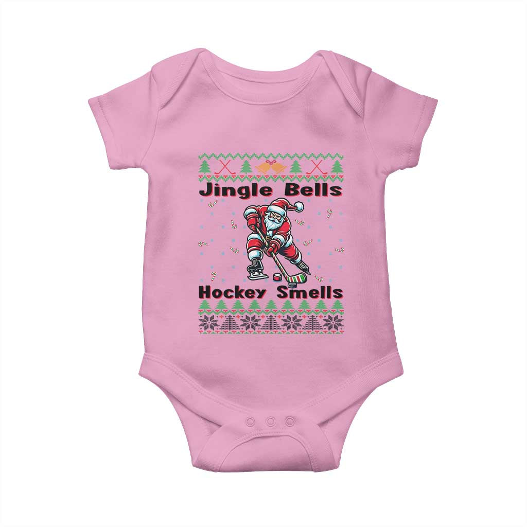 Ugly Christmas Sweater Santa Playing Hockey Baby Onesie Jingle Bells Hockey Smells - Wonder Print Shop