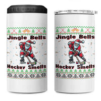 Ugly Christmas Sweater Santa Playing Hockey 4 in 1 Can Cooler Tumbler Jingle Bells Hockey Smells - Wonder Print Shop
