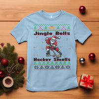 Ugly Christmas Sweater Santa Playing Hockey T Shirt Jingle Bells Hockey Smells - Wonder Print Shop