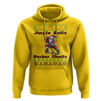 Ugly Christmas Sweater Santa Playing Hockey Hoodie Jingle Bells Hockey Smells - Wonder Print Shop