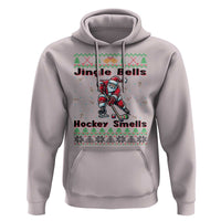 Ugly Christmas Sweater Santa Playing Hockey Hoodie Jingle Bells Hockey Smells - Wonder Print Shop