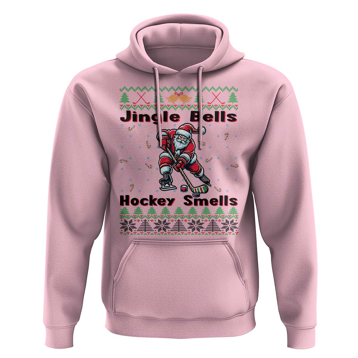 Ugly Christmas Sweater Santa Playing Hockey Hoodie Jingle Bells Hockey Smells - Wonder Print Shop