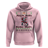 Ugly Christmas Sweater Santa Playing Hockey Hoodie Jingle Bells Hockey Smells - Wonder Print Shop
